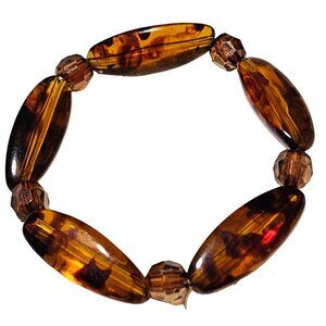 Vintage Amber Colored Oval Faceted Beads Stretch Bracelet Fashion Jewelry Woman